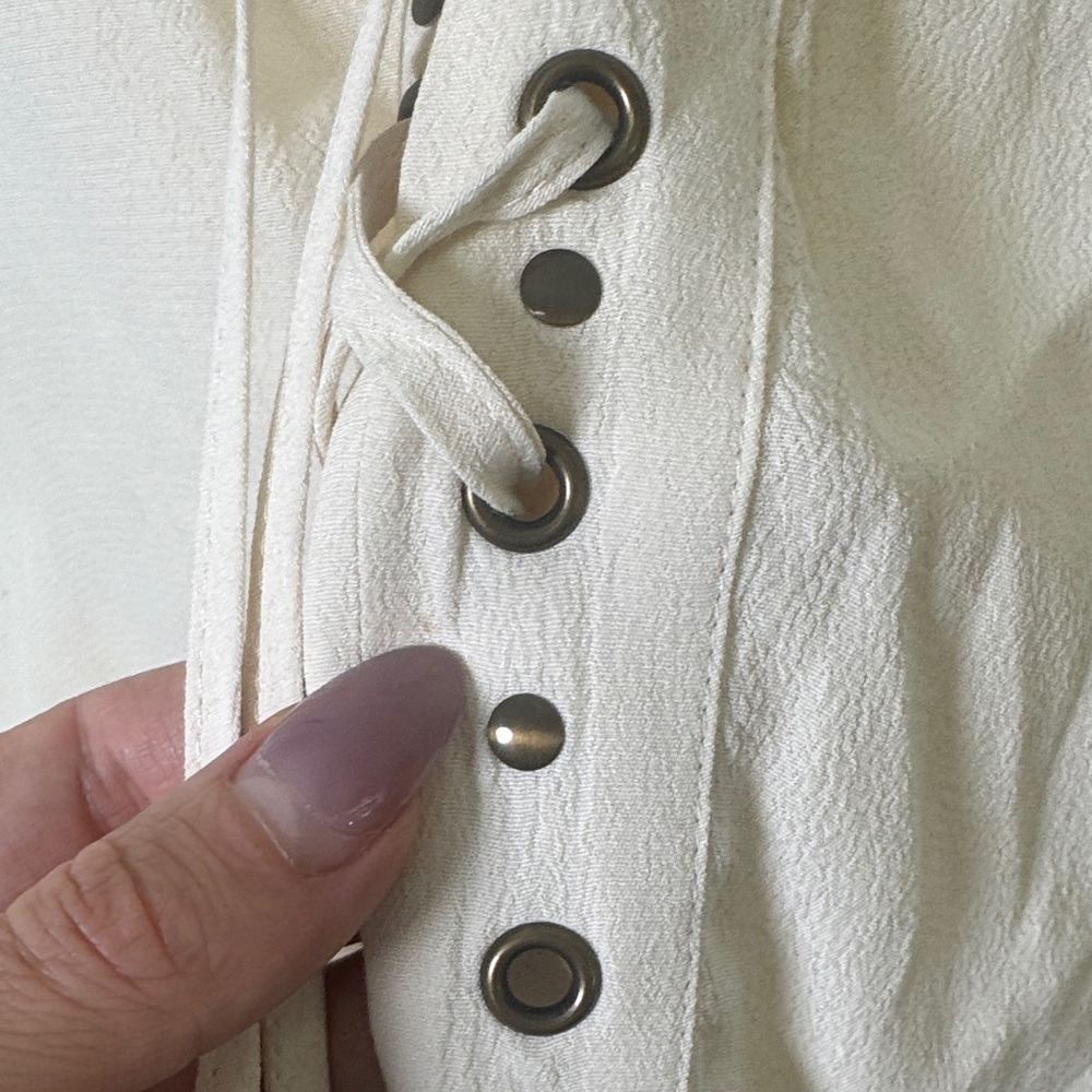 Tularosa Lace-Up Tassel Boho Blouse XS Cream Ivory Long Sleeve Top (Sold Out!) - Picture 9 of 11